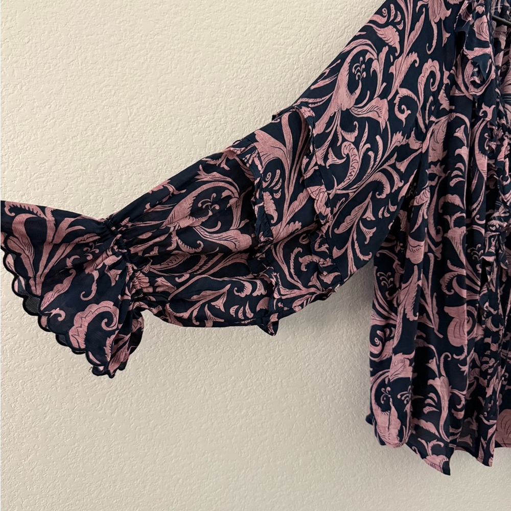 Anthropologie Floral Navy and Pink Blouse - Picture 3 of 4